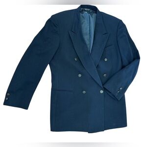 70s PIERRE CARDIN NAVY DBL BREASTED SPORTS COAT BRASS EMBOSSED HORSE BUTTON 44R